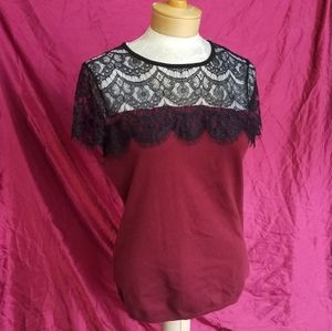 Gothic Ann Taylor Petite Lace Black & Red Sweater
